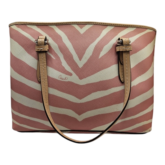 Coach Pink Peyton Zebra Stripe Small Tote with Silver Accents - Picture 5 of 11